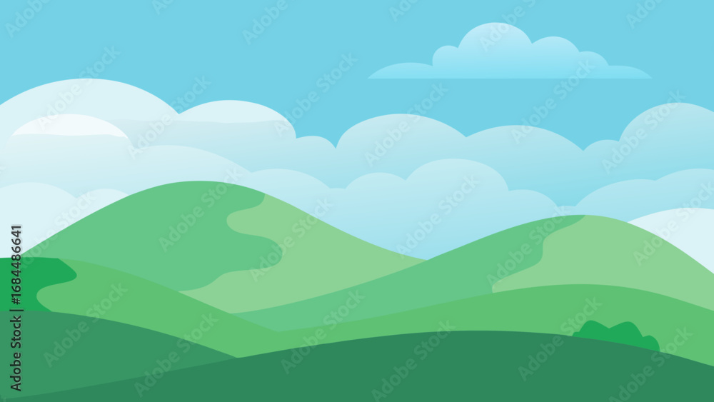 Obraz premium Mystical Fog Rolling In Over Hills a Tranquil Nature Vector Scene