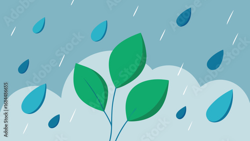 Gentle Rain Falling on Green Leaves a Tranquil Nature Vector Image