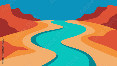 Majestic River Winding Through a Deep Canyon Nature Vector Landscape