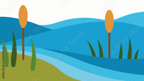 Graceful Tall Reeds Swaying Beside a Serene Flowing River Nature Vector Image