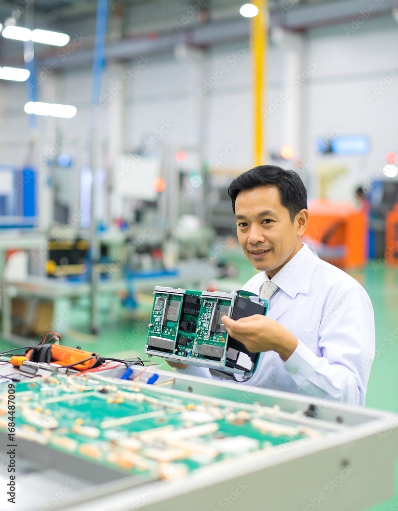 Fototapeta premium Engineer examining circuit boards
