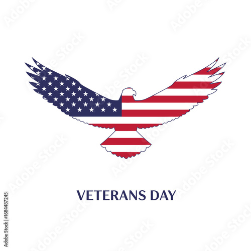 American patriotic eagle silhouette, veterans day celebration with stars and stripes emblem