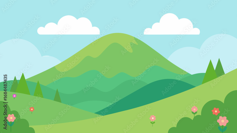 Fototapeta premium Gentle Foothills Springtime Vector Nature Illustration Green Hill Landscape