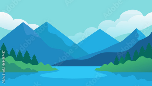 Calm Mountain Lake Vector Nature Illustration Peaceful Alpine Waters