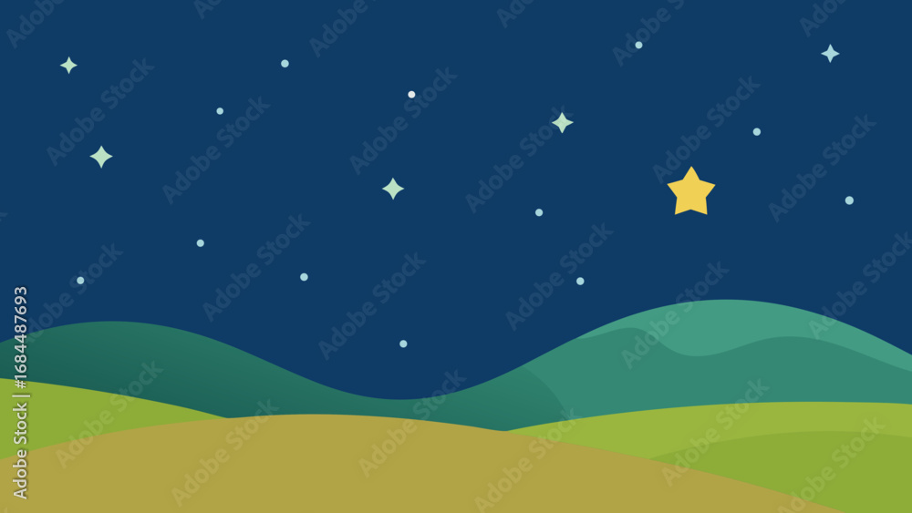 Fototapeta premium Starry Night Sky Prairie Vector Nature Illustration Cosmic Landscape Art