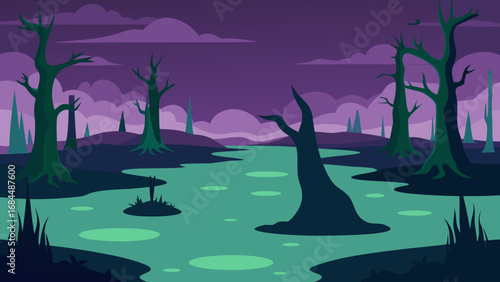 Spooky Swamp Cypress Trees Vector Nature Illustration Eerie Wetland Scene