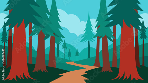 Majestic Redwood Forest Vector Nature Illustration Giant Tree Landscape