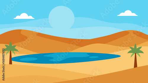 Tranquil Desert Oasis Vector Nature Illustration Peaceful Water Scene