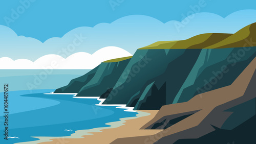 Rugged Rocky Coastline Vector Nature Illustration Dramatic Seascape View