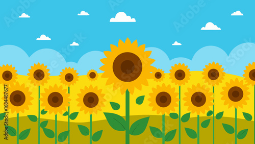 Endless Field Sunflowers Vector Nature Illustration Golden Floral Display