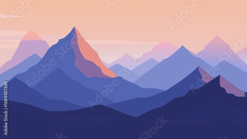 Misty Mountain Peaks Dawn Vector Nature Illustration Scenic Landscape Art