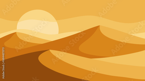 Golden Desert Dunes Sunset Vector Art Nature Landscape Illustration Design