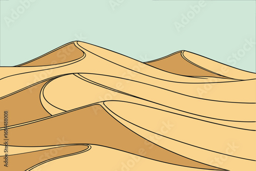 Stylized Desert Sand Dunes Landscape with Soft Curves and Light Blue Sky vector illustration