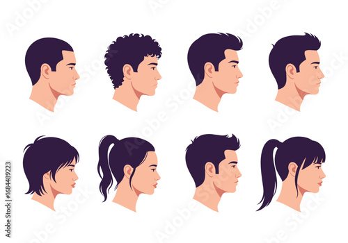 Collection of diverse pixel art profile portraits showcasing various hairstyles and ethnicities