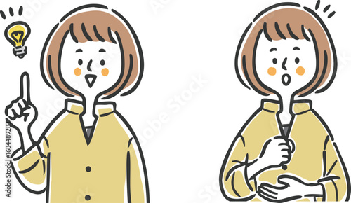 納得理解する女性　上半身　ベクター
