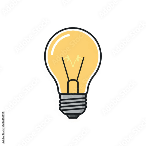 A simple cartoon illustration of a glowing yellow lightbulb with a grey base, symbolizing ideas and illumination.