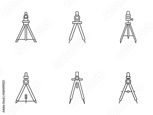 Surveying Equipment Icons for Engineering and Construction Precision Instruments Outline Vector Illustration Set of Tools for Precise Measurements