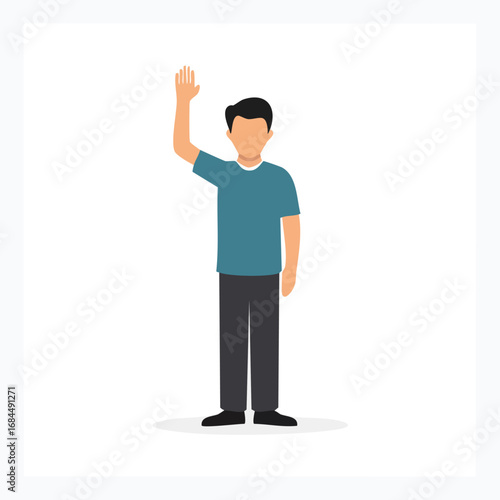 Man Raising Hand, Flat Design Illustration