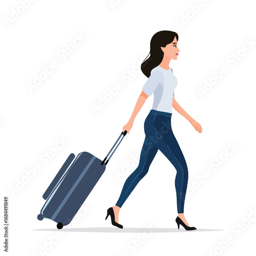 Woman Walking Airport Luggage Travel Business Trip