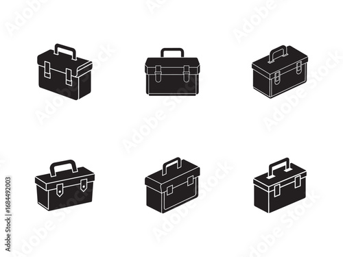 Toolbox Variety Black and White Illustration Showcasing Tool Organization and Storage Options for Different Trades and Professions with Simplicity and Style