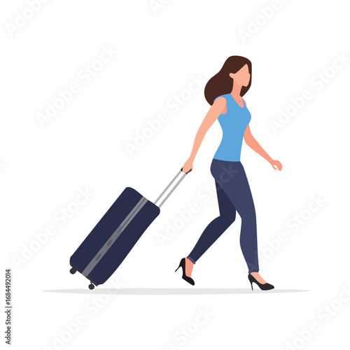 Woman Rolling Suitcase Airport Travel