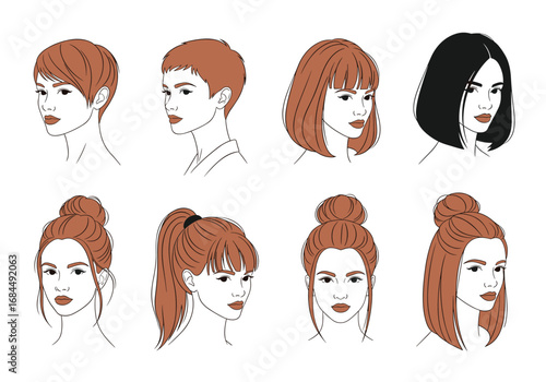 Exploring various popular hairstyles and cuts for women showing different face shapes and trendy looks