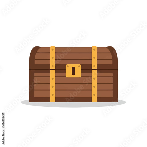 Closed Wooden Treasure Chest with Gold Accents.