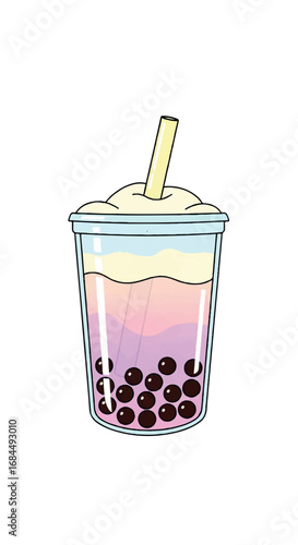 Colorful Bubble Tea Drink with Tapioca Pearls 1.
