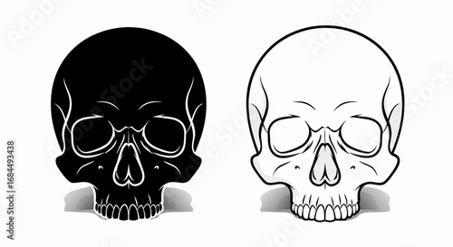 Line Art Vector SVG Illustration of Skull Pair in Minimalist Geometric Style with Black and White Colors for Web Design and Digital Art