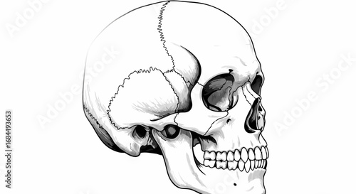 Vector Minimalist Line Art SVG Illustration of Skull with Monochrome Shades in Modern Flat Style for Web and Digital Design