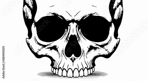 Vector SVG Illustration of Skull with Black Shadows in Modern Line Art Style for Tattoo Design and Edgy Graphic Projects