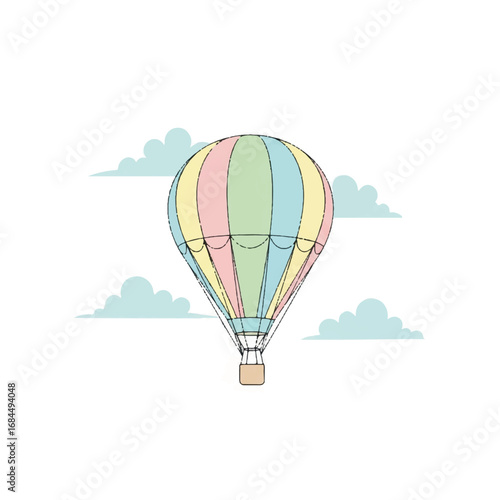 Colorful Hot Air Balloon Flying in the Sky with Clouds.