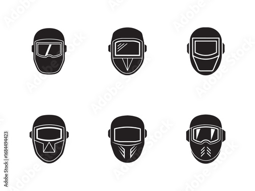 Welding Mask Icon Set Black and White Safety Gear Protective Equipment Industrial Work Detailed Design Vector Illustration