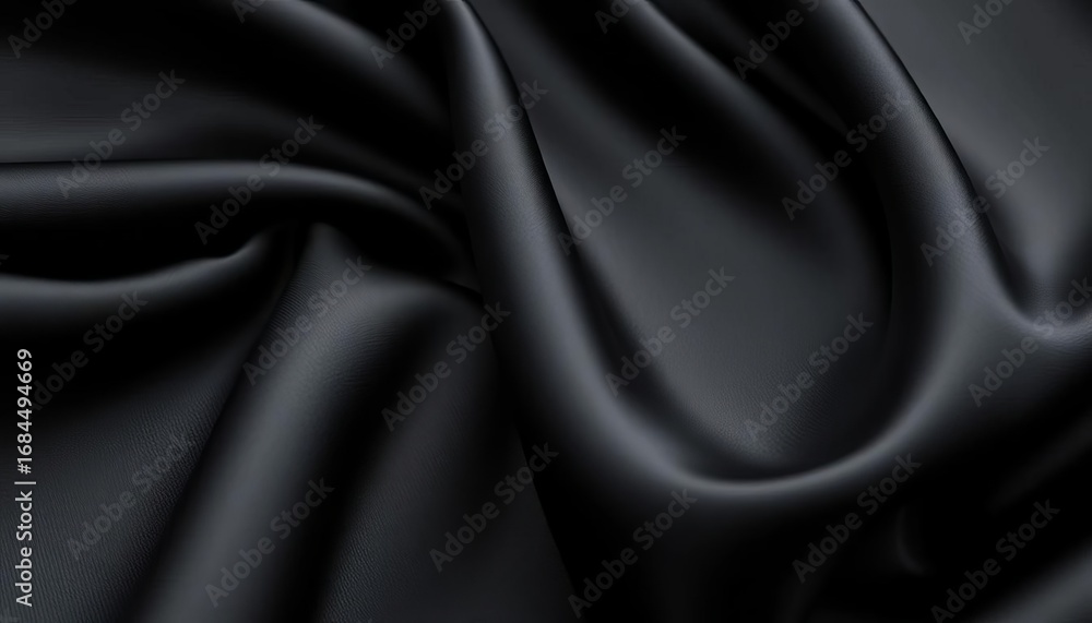 Obraz premium Deep black satin silk, luxurious folds and sheen, sophisticated, light