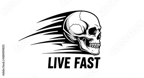 Bold Skull Vector SVG Icon with Dynamic Lines in Modern Black and White Flat Style for Digital Design