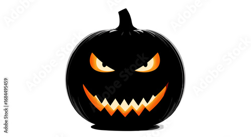Vector Halloween Pumpkin SVG Icon with Menacing Face in Flat Design Style with Orange and Black Colors