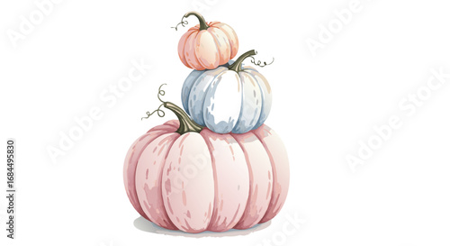 Vector Minimalist SVG Illustration of Stacked Pumpkins in Soft Pastel Colors with Flat Design Style for Autumn Seasonal Decor