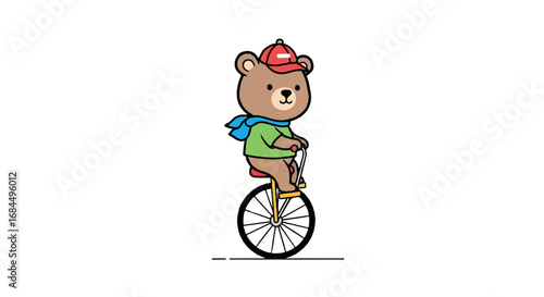 Cute Bear Riding a Unicycle Illustration 1.