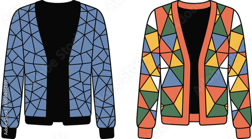 Geometric pattern cardigans colorful fashion apparel vector art