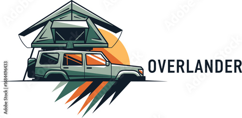 A stylized illustration of an overlanding vehicle with a rooftop tent, representing adventure and travel.