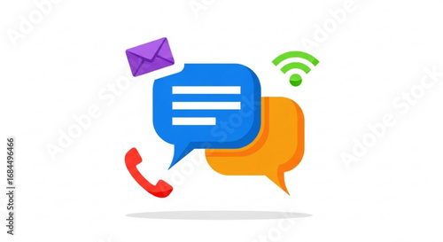 Communication methods vector illustration showing chat message phone call and email with wifi connection icon