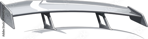 A sleek silver rear spoiler wing, an aerodynamic part for a sports car, isolated on a clean white background.