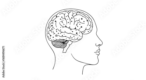 Vector Line Art SVG Illustration of Human Brain and Head in Minimalist Modern Style for Digital Design and Medical Visualization