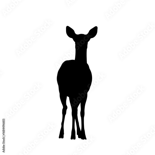 A Black Silhouette of a Deer Standing Gracefully Facing Forward on a White Background