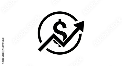 Dollar sign with upward arrow representing financial growth investment success and market performance indicator