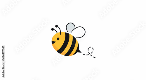 Cute Cartoon Bee Flying with Dotted Trail.