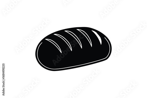Simple black silhouette of a loaf of bread with score marks on top isolated on white background