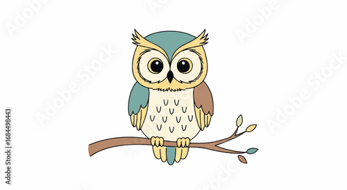 Cute cartoon owl perched on a branch illustration 1.
