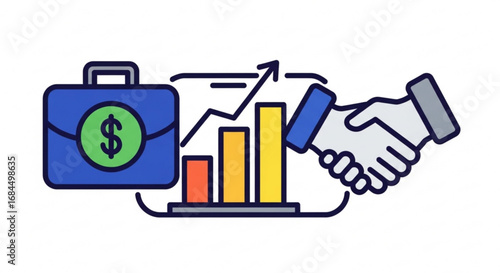 Business deal investment growth financial agreement handshake and portfolio strategy for success concept design