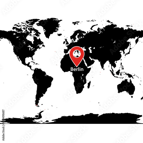 Berlin pinpointed on a stark world map emphasizing global location and geographical relevance